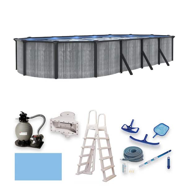 Blue Wave San Pedro 12 ft. x 24 ft. Oval 52 in. Deep Above Ground Metal Wall Swimming Pool Package
