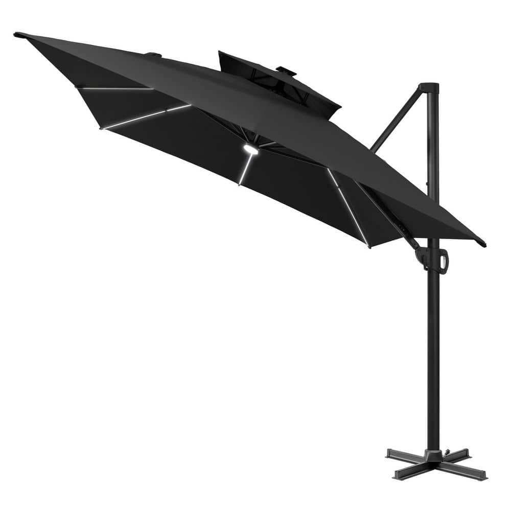 13 ft. x 10 ft. Rectangular Solar LED Patio Umbrella Heavy Duty 360° Rotation Offset Cantilever Umbrella in Black price history on PriceWatchPro