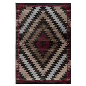 Sakarya Collection Brown Red 7 ft. x 10 ft. - (6 ft. 9 in. x 9 ft. 6 in.) Modern Boho Geometric Indoor Area Rug