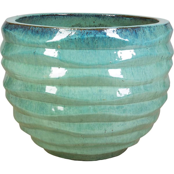 Unbranded 22 in. Azul Ceramic Dune Planter