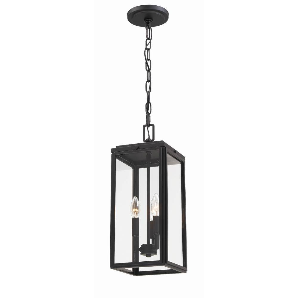 Matte Black Glass 3-Light Outdoor Pendant