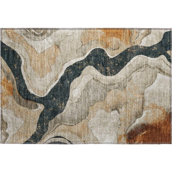Mayfield Premium Machine Washable Abstract AMF2219 Putty 2 ft. x 3 ft. Accent Rug