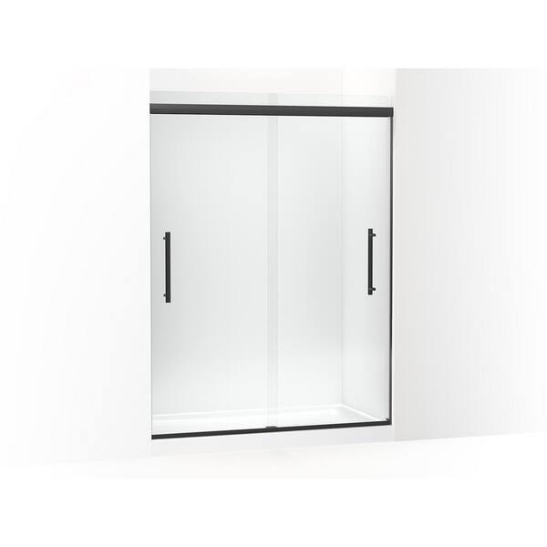 KOHLER Pleat 55-60 in. x 79 in. Frameless Sliding Shower Door in Matte Black with Crystal Clear Glass