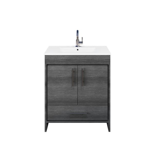 VOLPA USA AMERICAN CRAFTED VANITIES Pacific 30 in. x 18 in. D Bath Vanity in Black Ash with Ceramic Vanity Top in White with White Basin