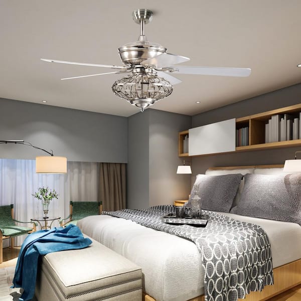 FORCLOVER 52 in. Indoor Nickel Plated Ceiling Fan with Wooden Blades and Remote Control