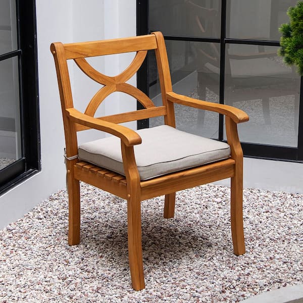 Cambridge Casual Abbington Teak Wood Outdoor Dining Chair with Beige Cushion