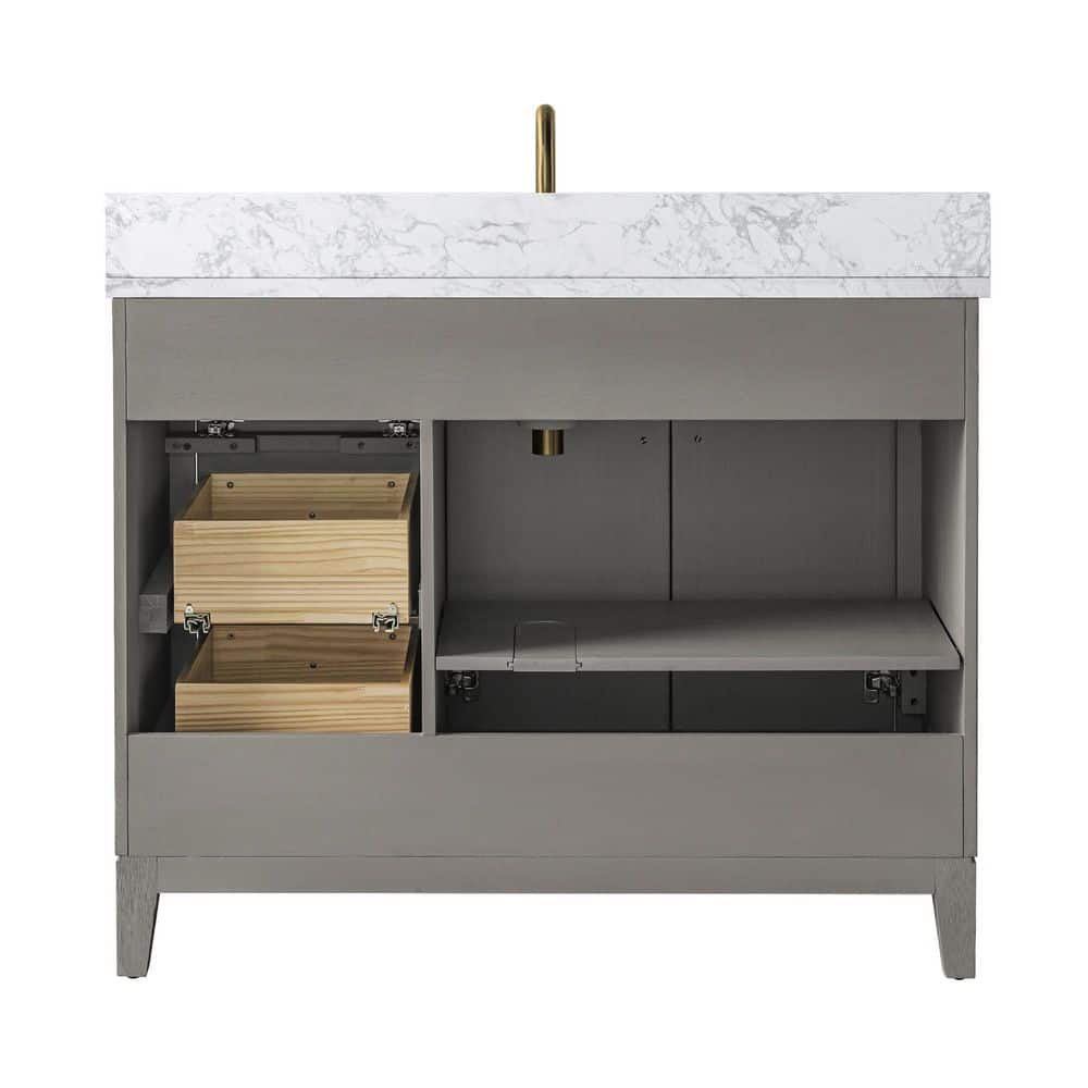 42" Driftwood Gray Freestanding Bathroom Vanity with Engineered Marble Top
