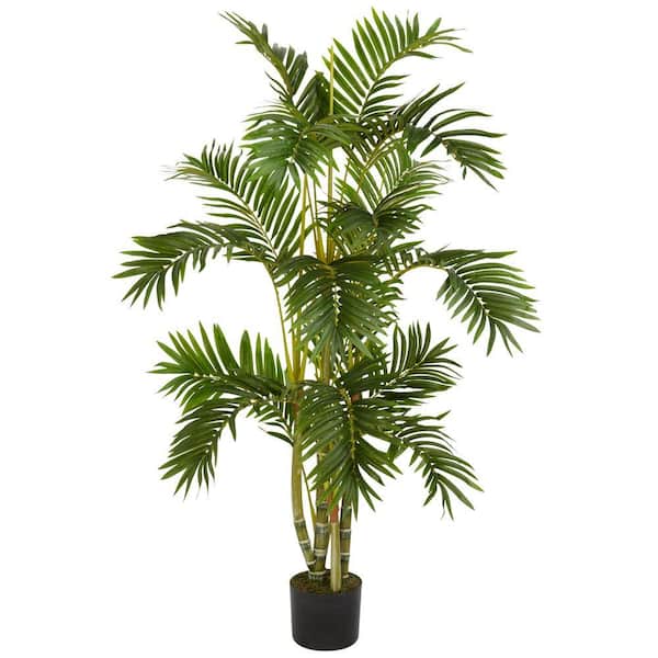 Nearly Natural 4 ft. Green Artificial Areca Palm Tree in Pot