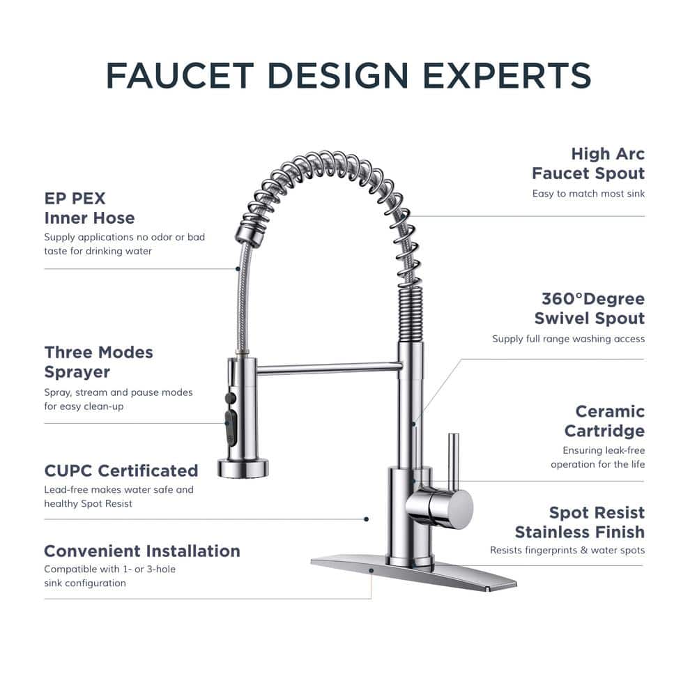 Chrome High-Arc Kitchen Faucet with Pull-Out Spray and Soap Dispenser