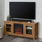 Traditional 58 in. Barnwood TV Stand fits TV up to 65 in. with Glass Doors and Electric Fireplace