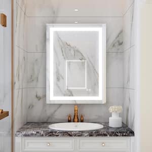 24 in. W x 32 in. H Rectangular Frameless Dimmer Anti-Fog Wall LED Bathroom Vanity Mirror in Silver