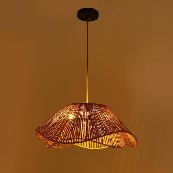OUKANING 3-Light Yellow Bohemian Shaded Pendant Light with Hemp