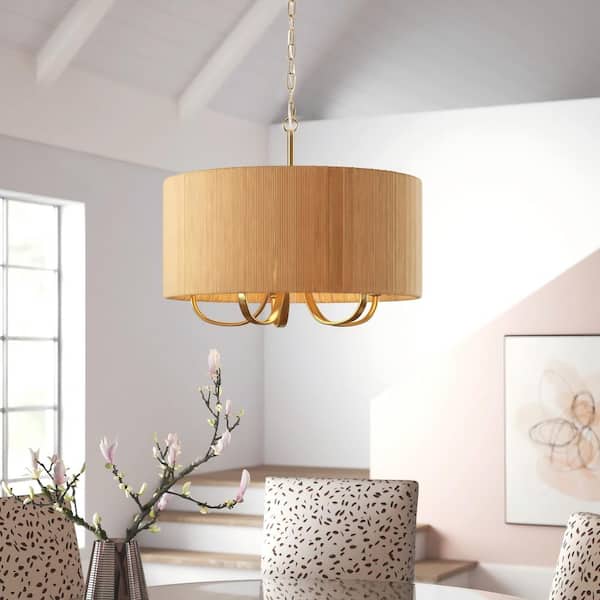 Maxax Collision 3-Light 17.7 In. Light Gold Paper Rope Shade Modern Drum Dimmable Chandeliers Living Dining Foyer Lighting