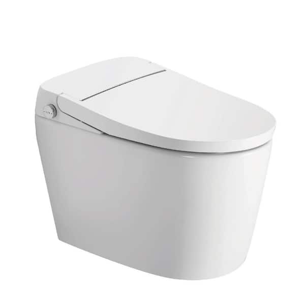 Tankless 1-Piece 1.28 GPF Single Flush Elongated Toilet in White Heated Seat Included Auto Open Close Flush, Night Light
