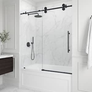 Elan 56 to 60 in. W x 66 in. H Sliding Frameless Tub Door in Matte Black with 3/8 in. (10mm) Clear Glass