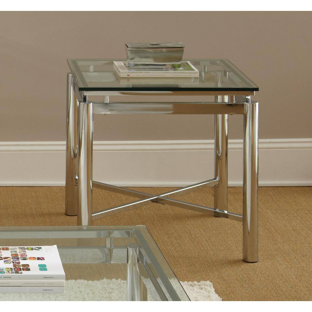 Nova Square Chrome X-Base End Table with Tempered Glass Top