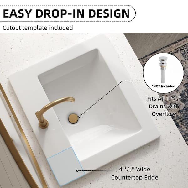 Los Flexi Drop In Bathroom Sink 21 in. x 18 in. Vintage Style