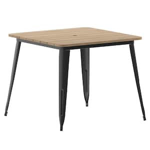 36 in. Square Brown/Black Plastic 4 Leg Dining Table with Steel Frame (Seats 4)