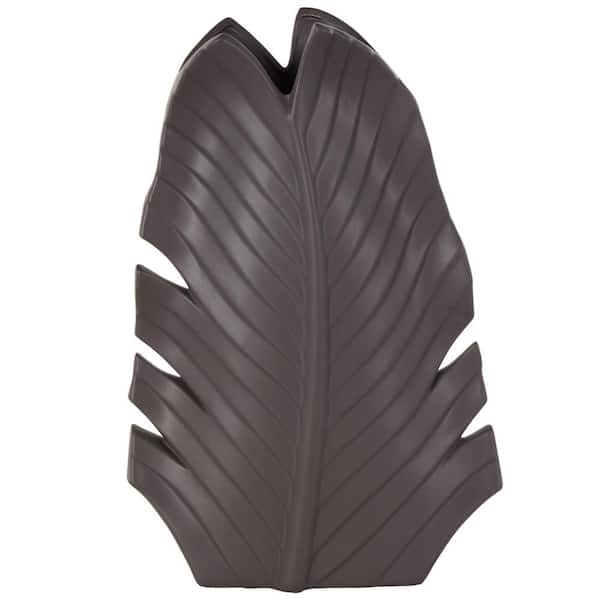 Litton Lane 17 in. Black Palm Leaf Geometric Ceramic Decorative Vase