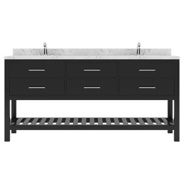 Virtu USA Caroline Estate 72 in. W x 22 in. D x 35 in. H Double Sink Bath Vanity in Espresso with Quartz Top