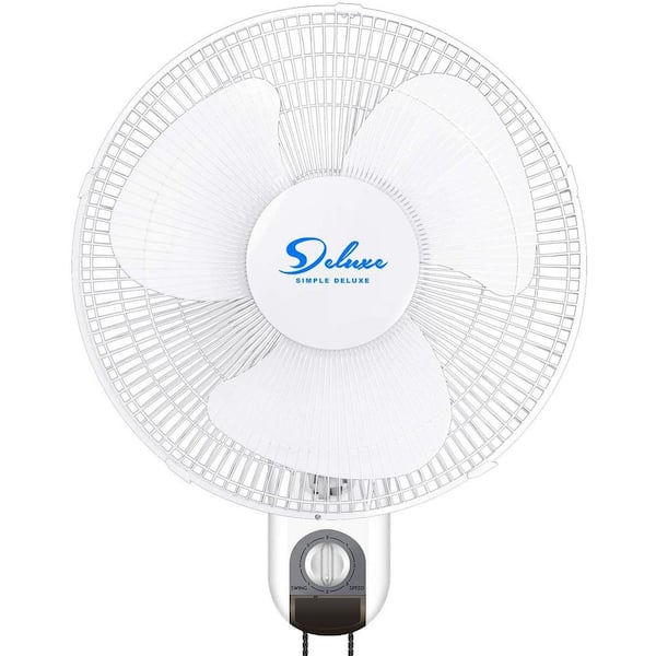 18 in. 3-Speed 90° Oscillating High Velocity Indoor Wall Mount Fan in White with Adjustable angle, Double rope control