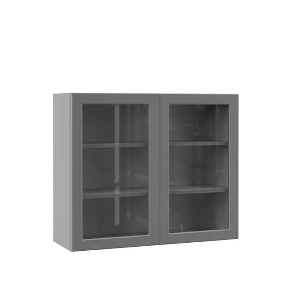Hampton Bay Designer Series Melvern Storm Gray Shaker Assembled Wall Kitchen Cabinet with Glass Doors (36 in. x 30 in. x 12 in.)
