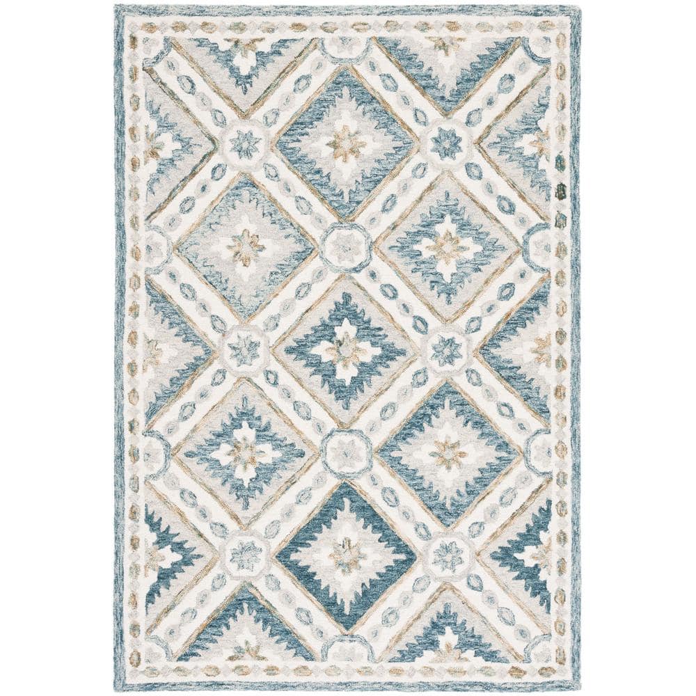 Handmade Blue and Ivory Wool Tufted 3' x 5' Area Rug