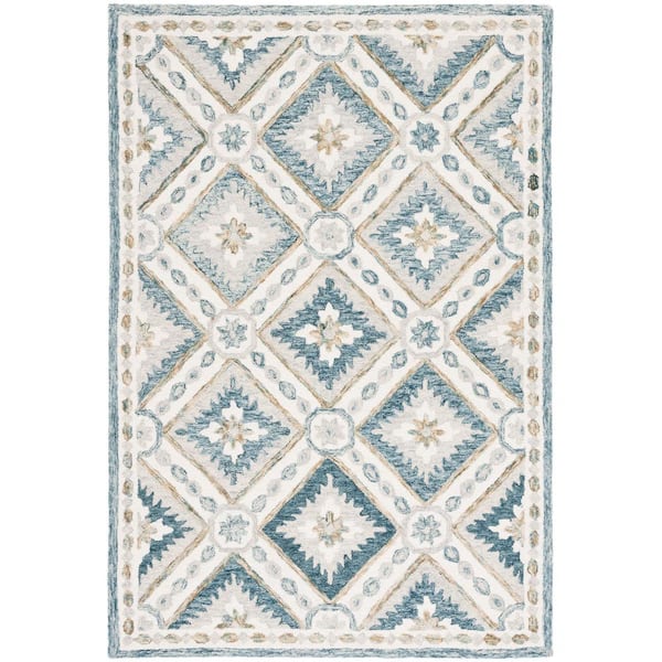 SAFAVIEH Martha Stewart Blue/Ivory 4 ft. x 6 ft. Diamond Floral Area Rug