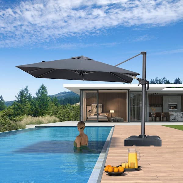 8 ft. Square Patio Umbrella Offset Outdoor Cantilever Umbrella for Poolside with 360° Rotation in Gray