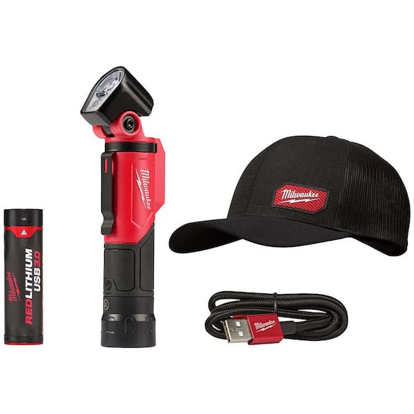 500 Lumens LED Pivoting REDLITHIUM USB Flashlight with GRIDIRON Black Adjustable Fit Trucker Hat