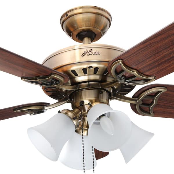 Hunter Fan 52 inch Traditional Antique Pewter Indoor Ceiling Fan with Light Kit 
