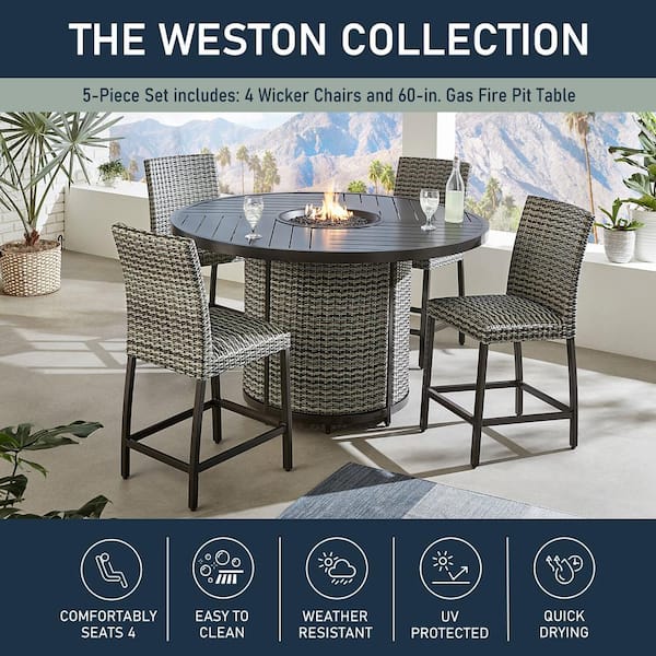 Wicker Outdoor Aluminum High Dining Set, 5 Piece Wicker Patio Dining Table Set With 4 Chairs