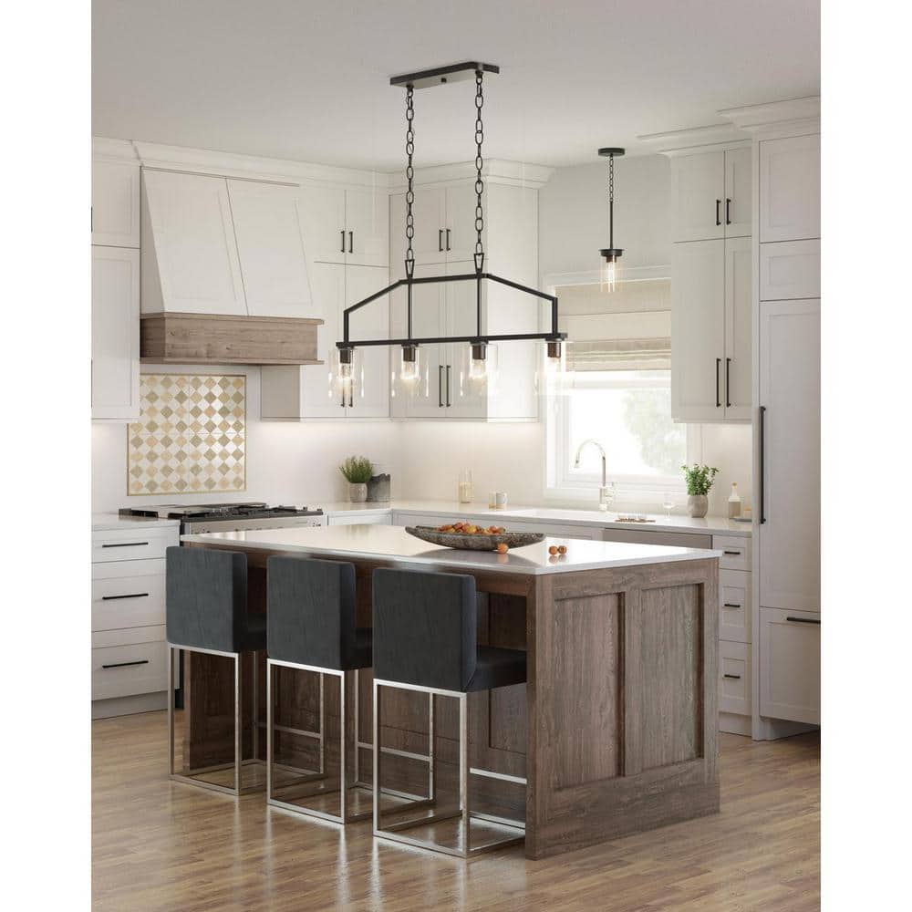 Progress Lighting Goodwin 40-3/4 in. 4-Light Matte Black Modern Farmhouse  Island Chandelier Light with Clear Glass Shade P400317-31M - The Home Depot, image size:1000x1000