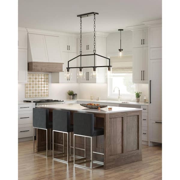 Goodwin 40-3/4 in. 4-Light Matte Black Modern Farmhouse Island Chandelier Light with Clear Glass Shade