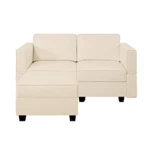 61.02 in. W Beige Faux Leather 1 Piece Loveseat with Storage and Ottoman 2 Seater Love seats for Small Spaces