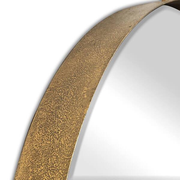 Gold 30 in W x 34 in. H Art Deco Round Glass Framed Mirror Wall Mirror Wall Decor Mirror