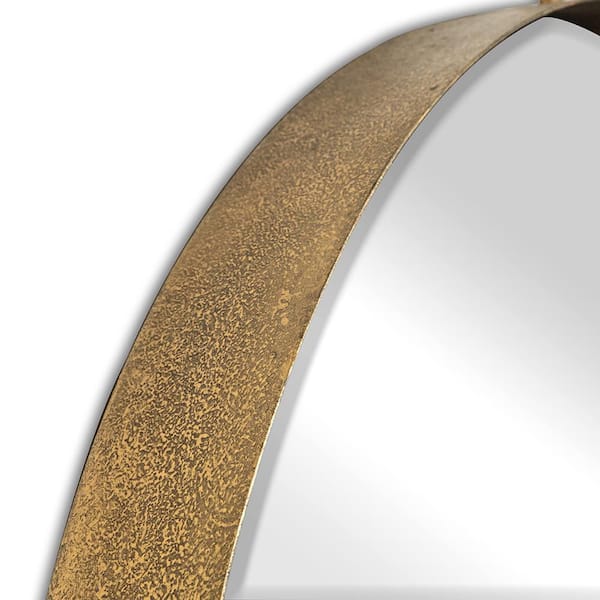 Gold 30 in W x 34 in. H Art Deco Round Glass Framed Mirror Wall Mirror Wall Decor Mirror