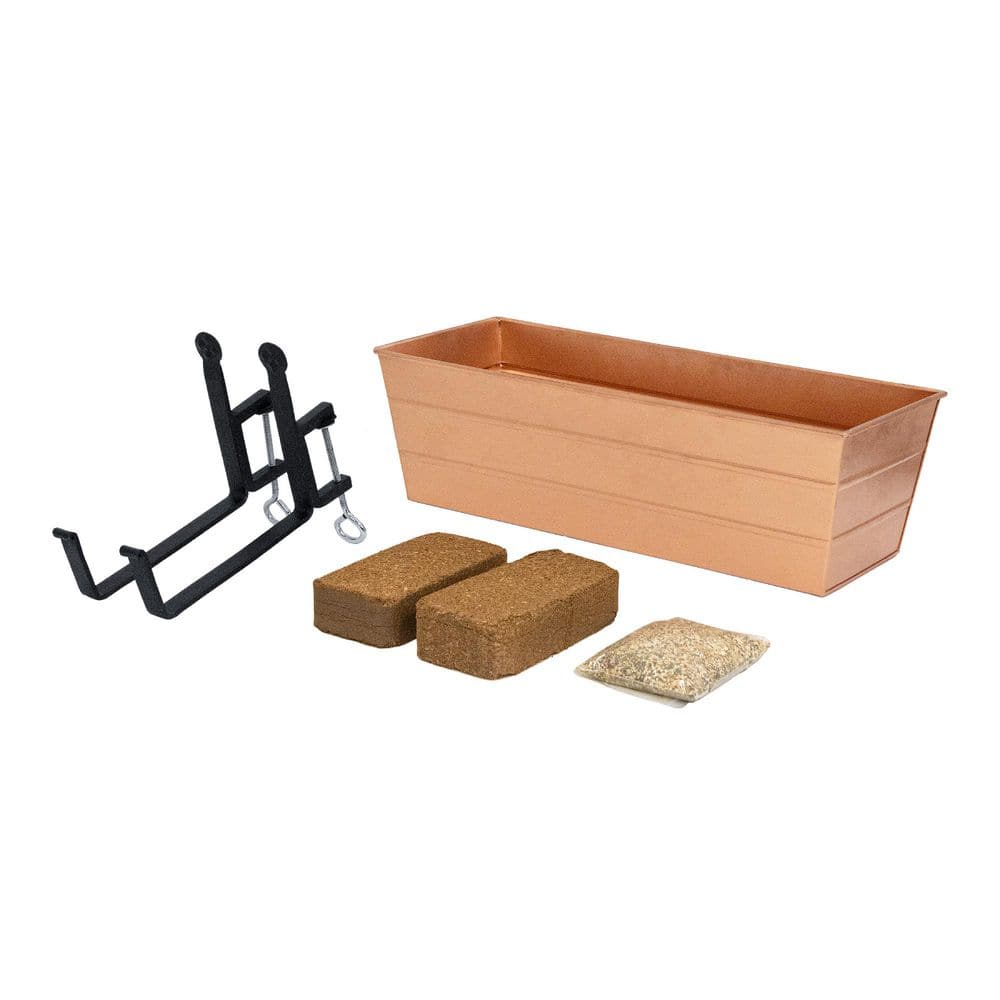 "24"" W Medium Copper Plated Steel/Wrought Iron Indoor Outdoor Bloom Box Garden Growing Kit With Clamp-On Brackets" price history on PriceWatchPro