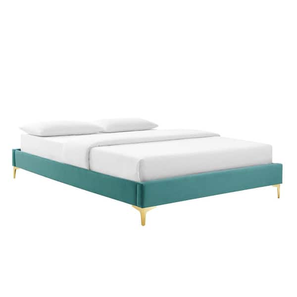 Sutton Teal Blue King Performance Velvet Platform Bed Frame