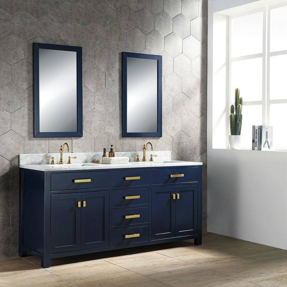 Madison 72" Monarch Blue Double Sink Vanity with Carrara Marble Top