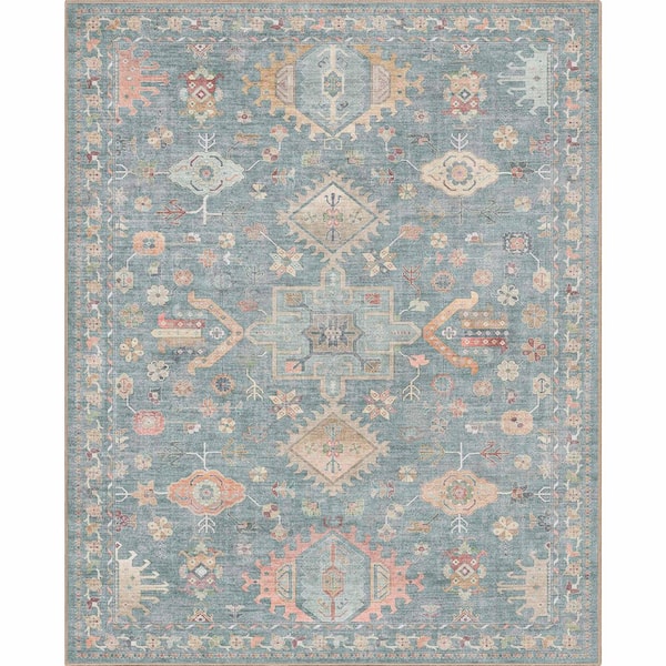Apollo Serapi Delhi Traditional Floral Medallion, Blue 7 ft. 7 in. x 9 ft. 10 in. Area Rug