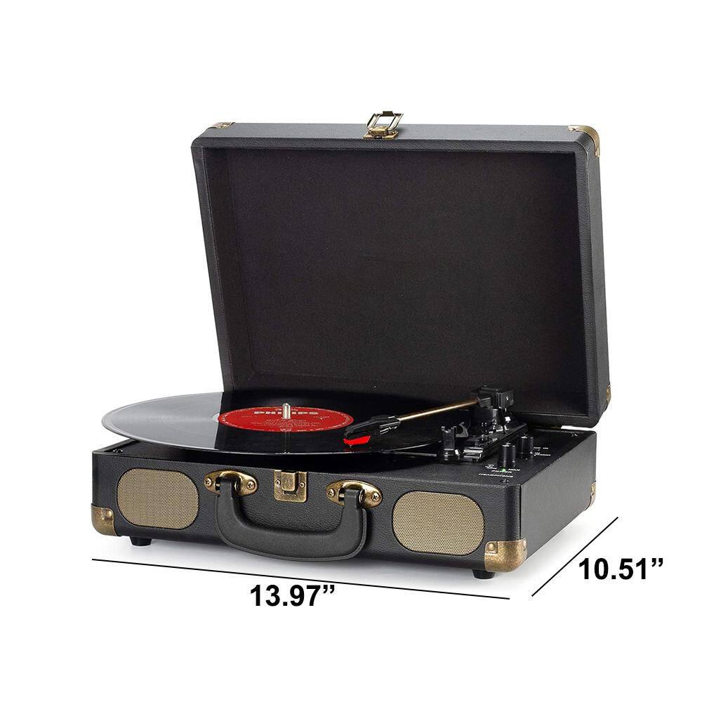 Vintage Black Portable Suitcase Record Player with Built-In Speakers