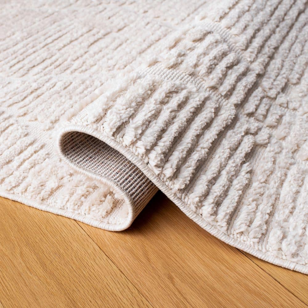 Beige Hand-Knotted Wool and Synthetic 8' x 10' Area Rug