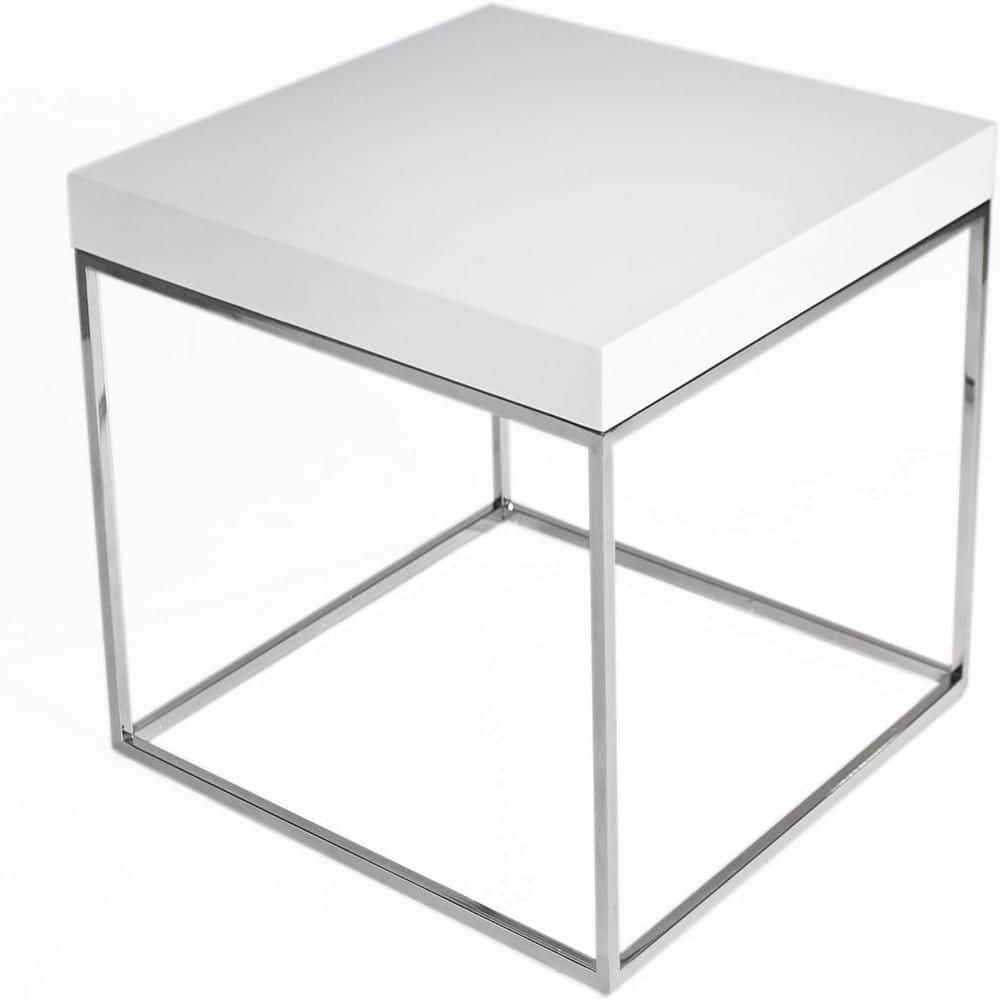 24 in. White and Chrome Square Metal End Table, Sturdy Build End Side Table for Living Rooms