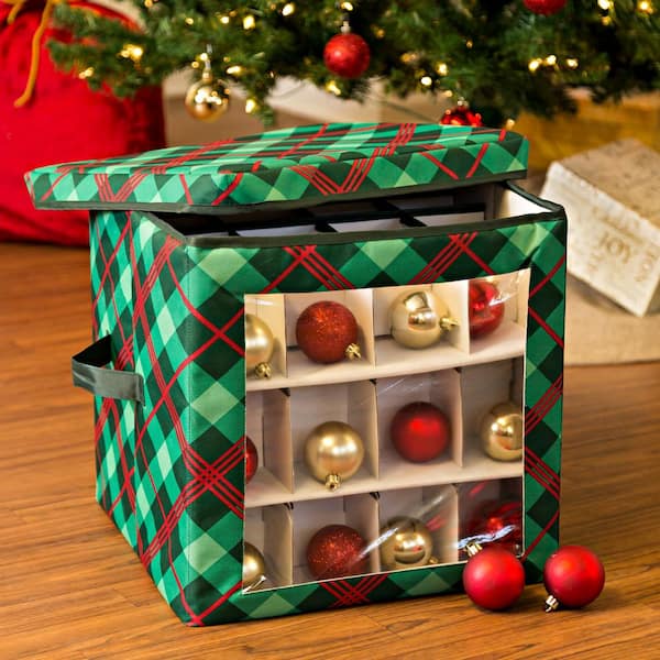 Santa's Bags 20-in x 10-in 72-Compartment Red Polyester Ornament Storage Box  in the Ornament Storage Boxes department at