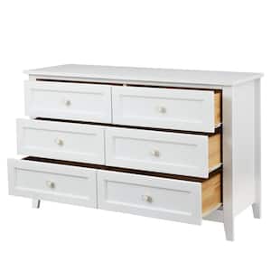 Antique 47.24 in. W x 17.72 in. D x 30.75 in. H White Linen Cabinet with 6 Drawers and Round Handles