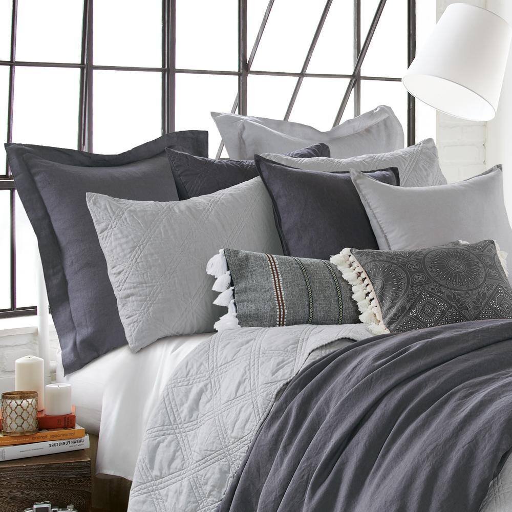 Charcoal Linen Euro Sham with Flange Edges