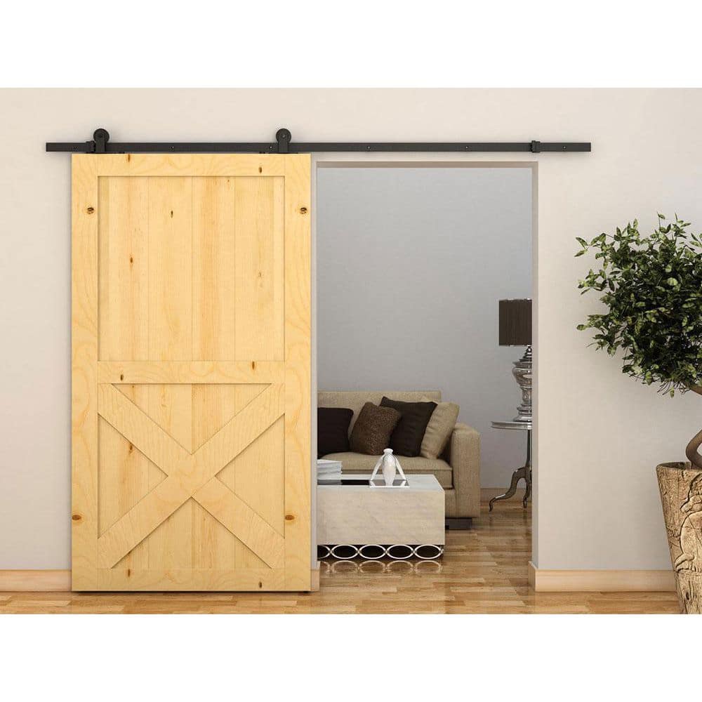 144-Inch Matte Black Top Mount Sliding Barn Door Hardware Kit