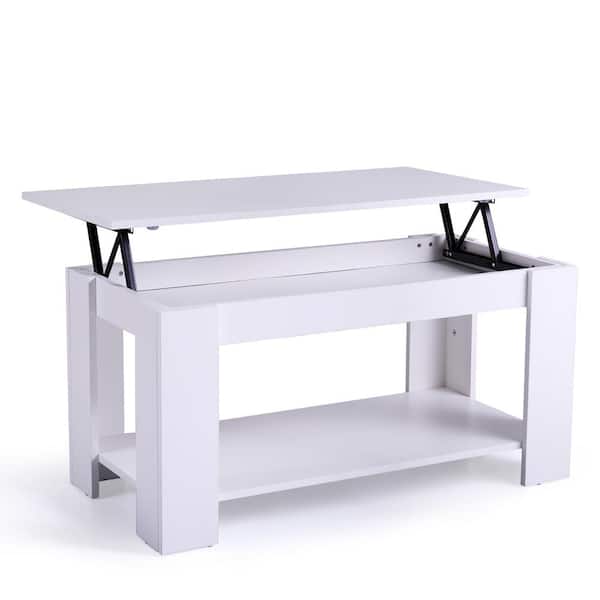 Tidoin 39.4 in. W White Wood Lift Coffee Table