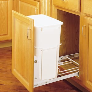 White Single Pull Out 35 qt. Trash Can for Kitchen Cabinets